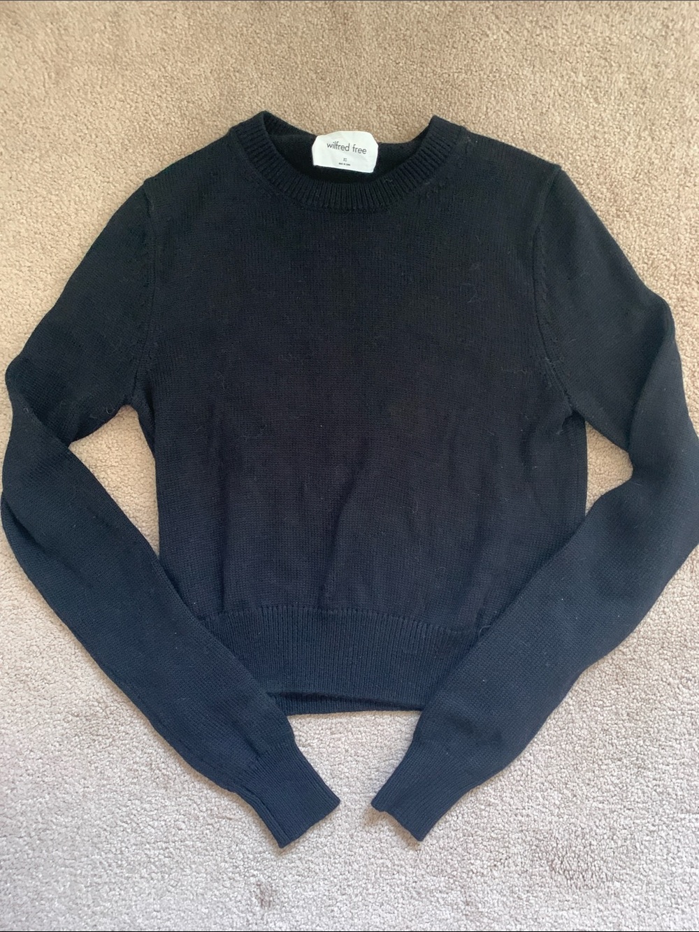 Wilfred Black Wool Crewneck Cropped Sweater